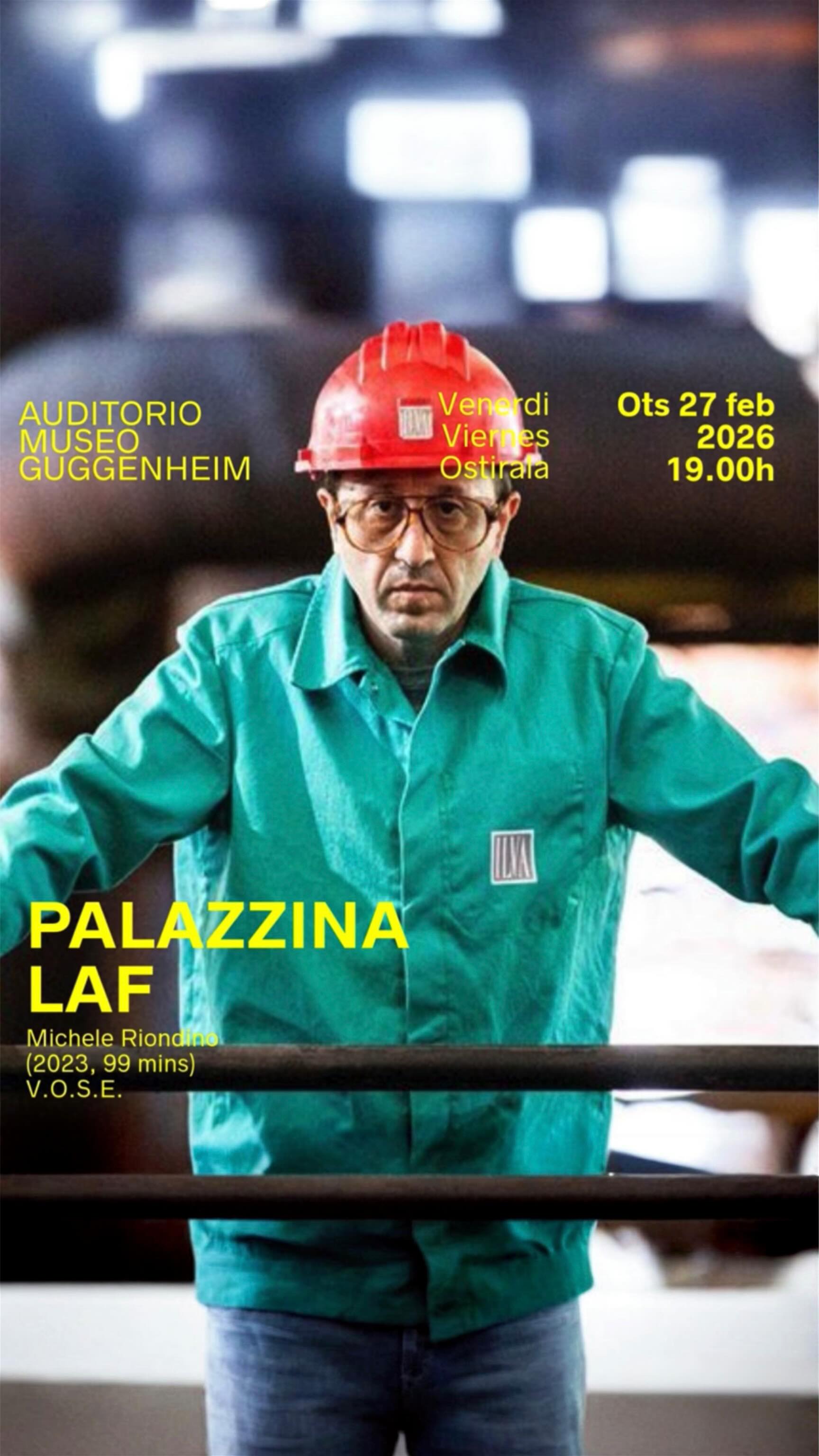 🇪🇸 Zinecittà presenta “𝐏𝐚𝐥𝐚𝐳𝐳𝐢𝐧𝐚 𝐋𝐀𝐅”, ópera prima de 𝐌𝐢𝐜𝐡𝐞𝐥𝐞 𝐑𝐢𝐨𝐧𝐝𝐢𝐧𝐨, un retrato necesario sobre trabajo, poder y dignidad humana. Tras la proyección, encuentro con 𝐃𝐢𝐨𝐝𝐚𝐭𝐨 (La mia terra, David di Donatello) sobre el arte como motor de regeneración urbana y social desde Tarento y Bilbao.
Evento en colaboración con 𝐓𝐨𝐩𝐀𝐑𝐓𝐄 del 𝐌𝐮𝐬𝐞𝐨 𝐆𝐮𝐠𝐠𝐞𝐧𝐡𝐞𝐢𝐦 𝐁𝐢𝐥𝐛𝐚𝐨.
📆 27 de febrero, 19.00h
📍 Auditorio Guggenheim: proyección + encuentro 
🎟️ Acceso gratuito ·retirada entradas en taquillas museo y online.· V.O.S.E. 
🇮🇹 Zinecittà presenta “𝐏𝐚𝐥𝐚𝐳𝐳𝐢𝐧𝐚 𝐋𝐀𝐅”, opera prima di @michele_riondino, un ritratto necessario sul lavoro, il potere e la dignità umana.
Dopo la proiezione, incontro con 𝐃𝐢𝐨𝐝𝐚𝐭𝐨 @diodatomusic (La mia terra, David di Donatello) sul ruolo dell’arte come motore di rigenerazione urbana e sociale, a partire dalle esperienze di Taranto e Bilbao.
Evento realizzato in collaborazione con 𝐓𝐨𝐩𝐀𝐑𝐓𝐄 del 𝐌𝐮𝐬𝐞𝐨 𝐆𝐮𝐠𝐠𝐞𝐧𝐡𝐞𝐢𝐦 𝐁𝐢𝐥𝐛𝐚𝐨.
📆 27 febbraio, ore 19.00
📍 Auditorium Museo Guggenheim · proiezione + incontro
🎟️ Ingresso gratuito · ritiro dei biglietti presso le biglietterie del museo e online.
V.O. italiano con sottotitoli in spagnolo  EUS
🎬 Zinecittàk “𝐏𝐚𝐥𝐚𝐳𝐳𝐢𝐧𝐚 𝐋𝐀𝐅” aurkezten du, 𝐌𝐢𝐜𝐡𝐞𝐥𝐞 𝐑𝐢𝐨𝐧𝐝𝐢𝐧𝐨ren lehen lana; lanari, botereari eta giza duintasunari buruzko erretratu beharrezkoa. Proiekzioaren ondoren, 𝐃𝐢𝐨𝐝𝐚𝐭𝐨rekin solasaldia (La mia terra, David di Donatello), arteak hiri- eta gizarte-berroneratzearen motor gisa duen zereginari buruz, Tarento eta Bilboren esperientzietatik abiatuta.
𝐆𝐮𝐠𝐠𝐞𝐧𝐡𝐞𝐢𝐦 𝐁𝐢𝐥𝐛𝐚𝐨 𝐌𝐮𝐬𝐞𝐨ko 𝐓𝐨𝐩𝐀𝐑𝐓𝐄 programarekin lankidetzan antolatutako ekitaldia.
📆 Otsailaren 27a, 19:00
📍 Guggenheim Auditorioa: proiekzioa + ondorengo solasaldia
🎟️ Sarrera doan · sarrerak museoko leihatiletan eta online eskuragarri #diodato  @italiatxiki #consolatogeneraleditaliamadrid @comitesmadrid @bilbaokultura @zinebifilmfest @hermesgourmet  @museoguggenheim  #Zinecitta #PalazzinaLaf #MicheleRiondino FilmFestival